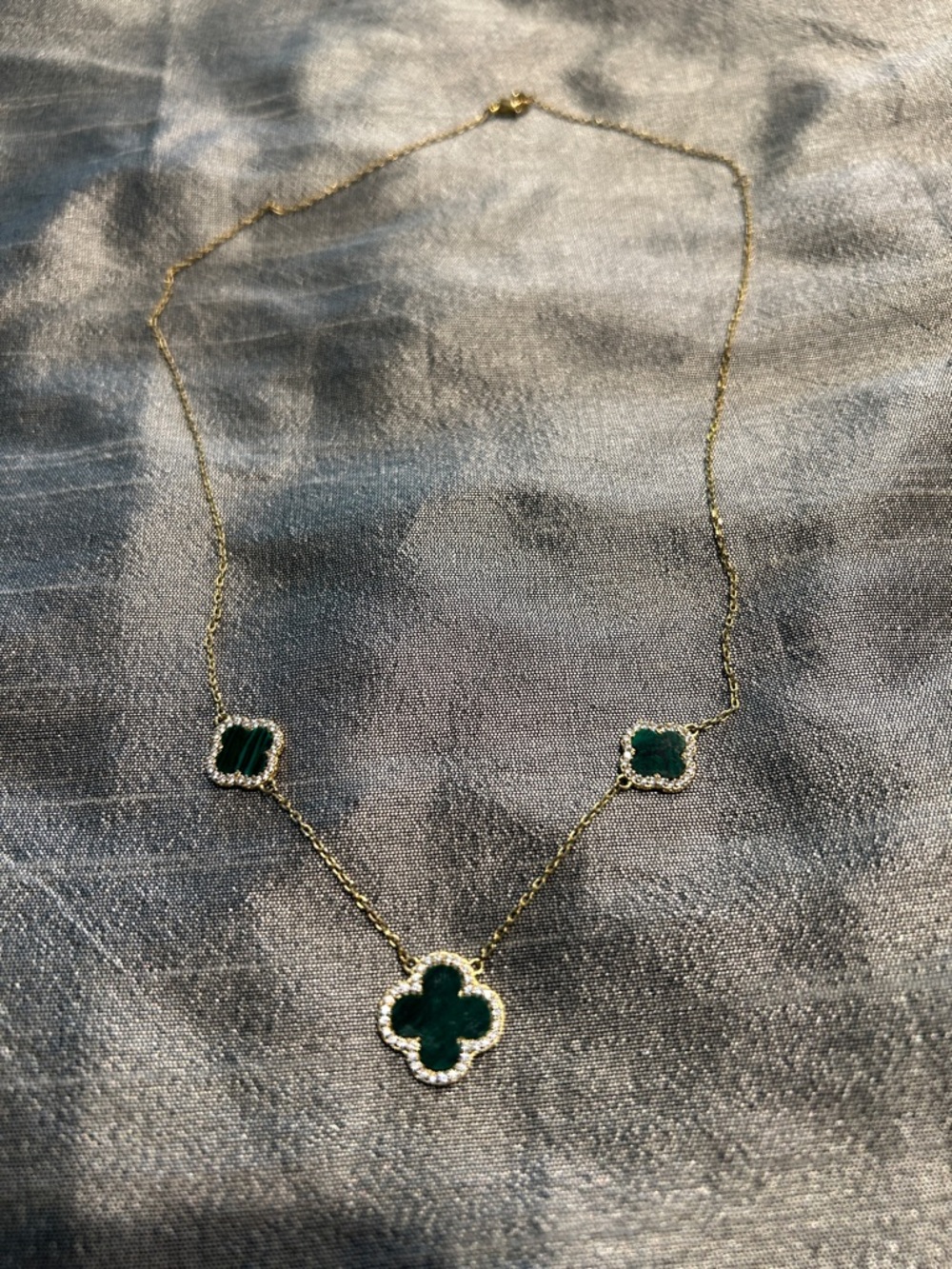 🍀Gold Necklace with Green Clover and crystal Accents🍀